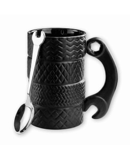 Pneumatikový hrnek s černým klíčem, 450 ml. a lžička