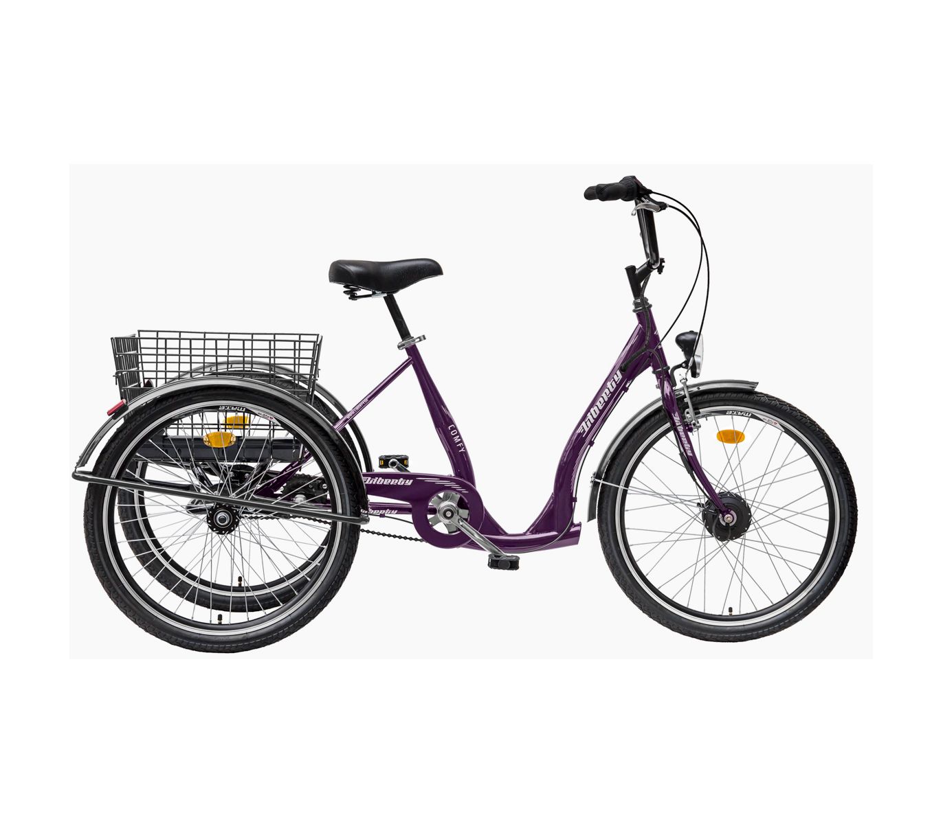 Elektrická tříkolka Liberty e-COMFY 24" 3spd., kaučuková kola, fialová 36V 10,4Ah