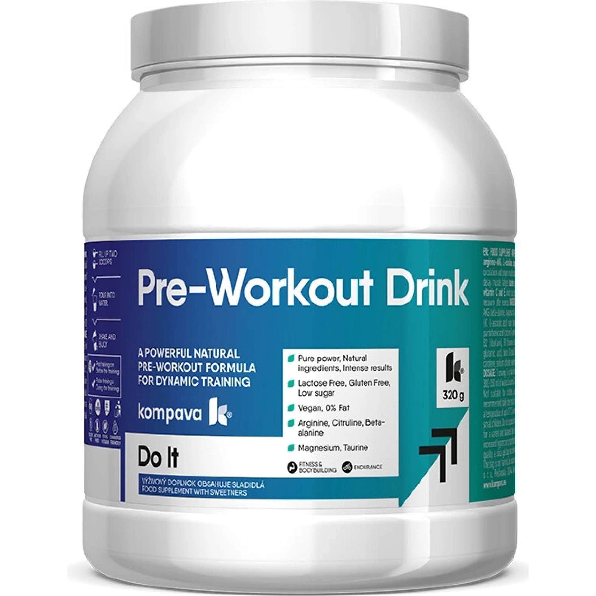 Kompava Pre-Workout Drink, pomeranč-limetka, 320 g
