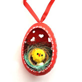 Velikonoční Husí kraslice vrtaná s kuřátkem - červené srdce