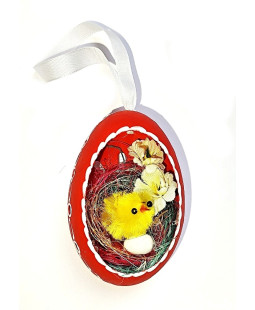 Velikonoční Husí kraslice vrtaná s kuřátkem - červený květ