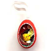 Velikonoční Husí kraslice vrtaná s kuřátkem - červený květ