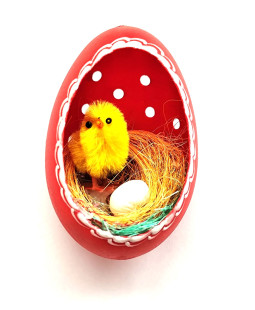 Velikonoční Husí kraslice vrtaná s kuřátkem - červený ornament