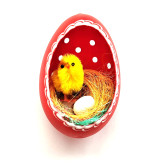 Velikonoční Husí kraslice vrtaná s kuřátkem - červený ornament