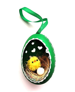 Velikonoční Husí kraslice vrtaná s kuřátkem - Zelené srdce