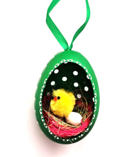 Velikonoční Husí kraslice vrtaná s kuřátkem - Zelený ornament