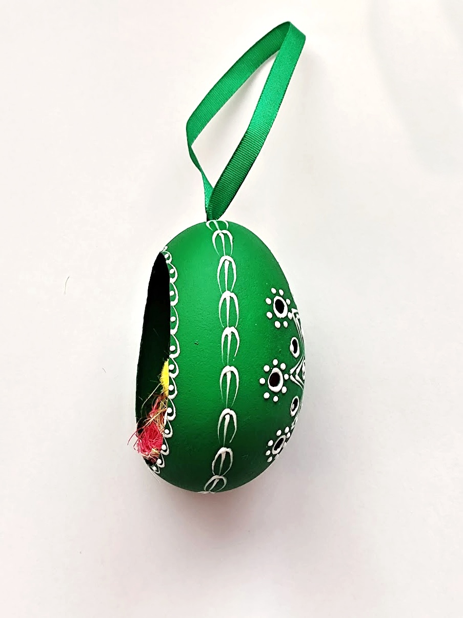 Velikonoční Husí kraslice vrtaná s kuřátkem - Zelený ornament