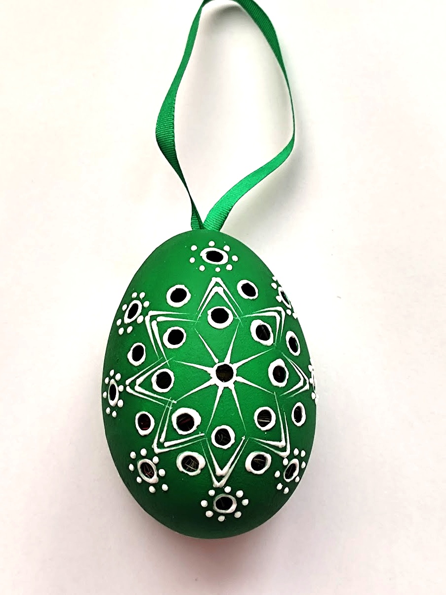 Velikonoční Husí kraslice vrtaná s kuřátkem - Zelený ornament