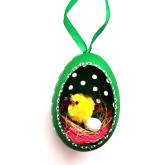 Velikonoční Husí kraslice vrtaná s kuřátkem - Zelený ornament