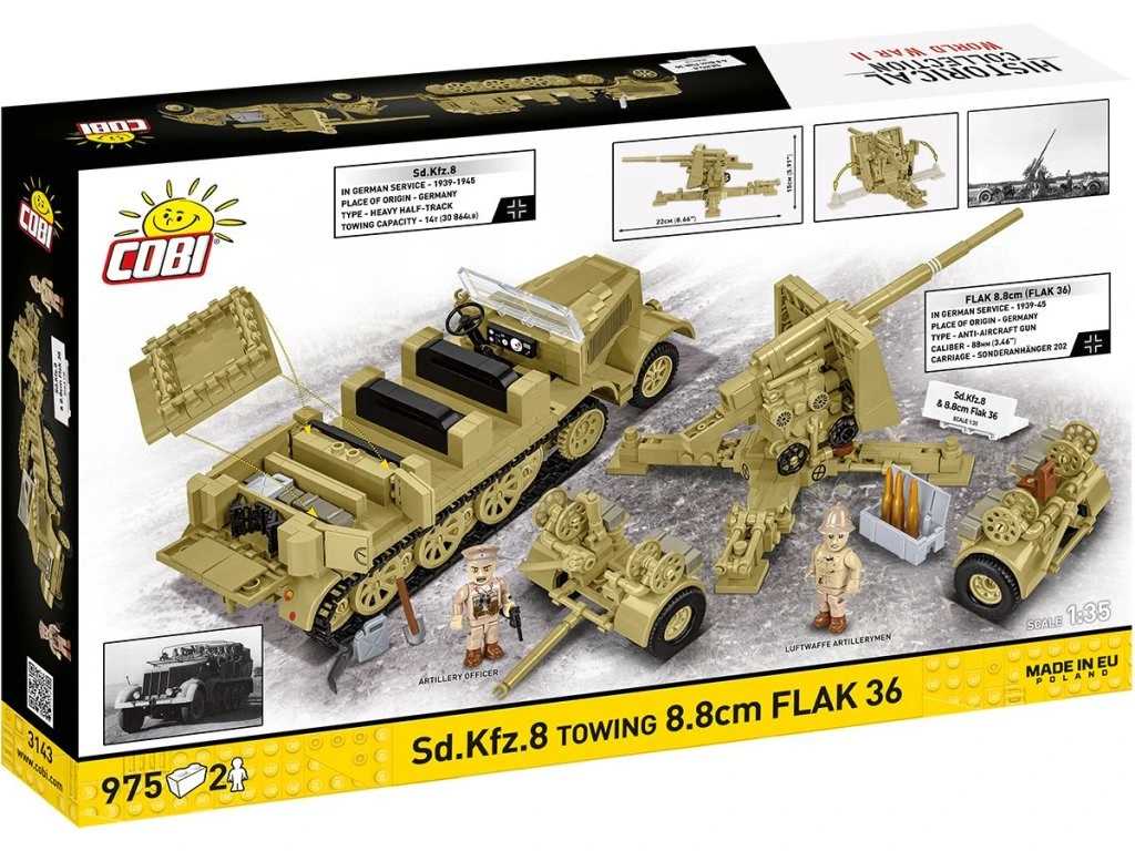 Cobi 3143 II WW Sd. Kfz. 8 táhnoucí 8,8 cm Flak 36, 1:35, 975 k, 2 f