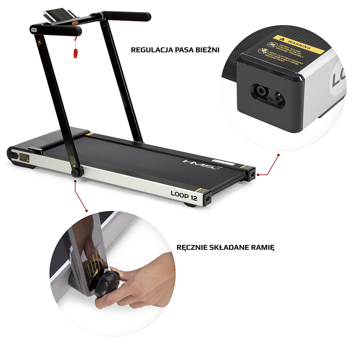 Elektrický běžecký pás HMS LOOP12, černý, nostnost 120 kg