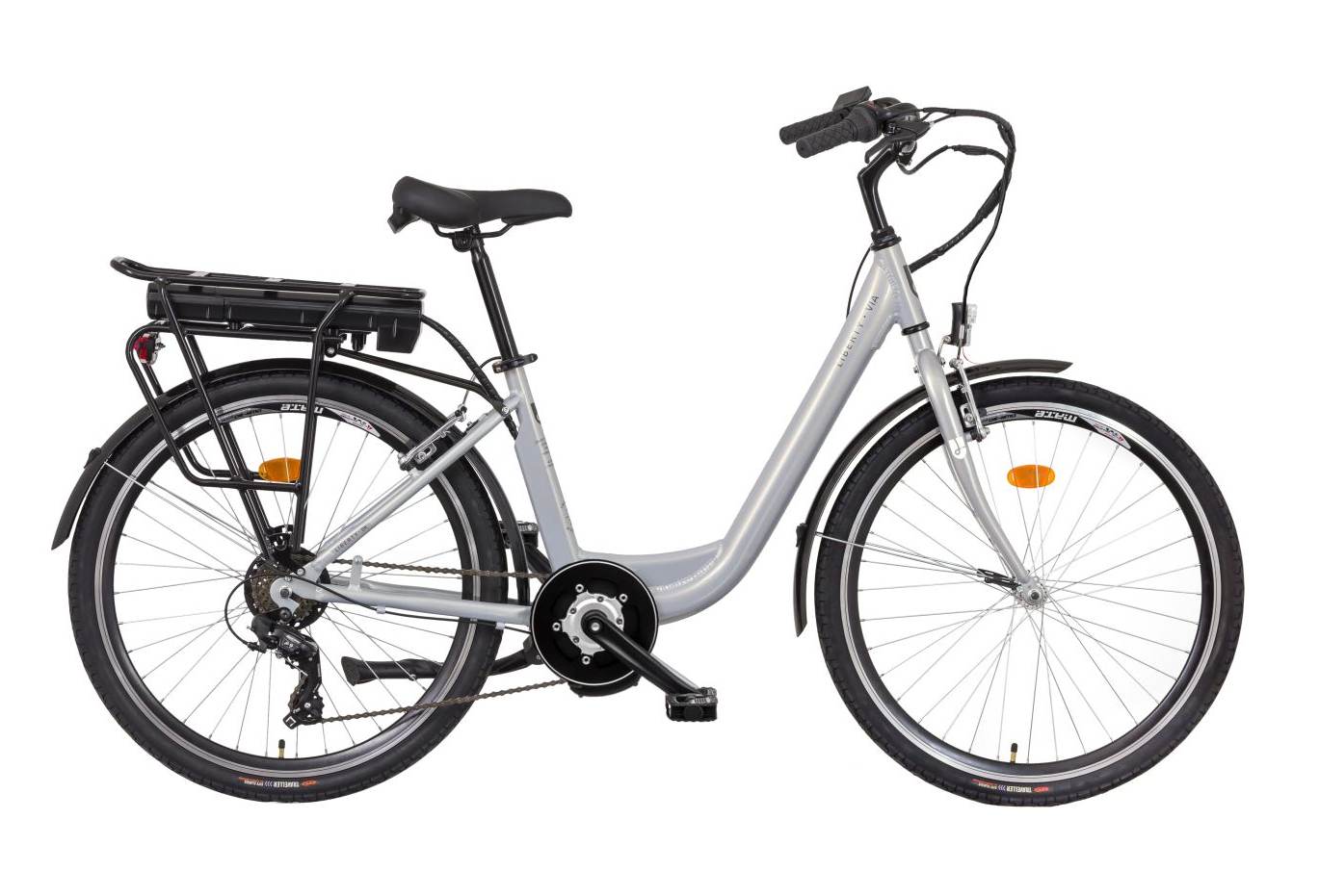 Liberty elektrokolo e-VIA 6 spd 26" středový motor, 2026 stříbrné