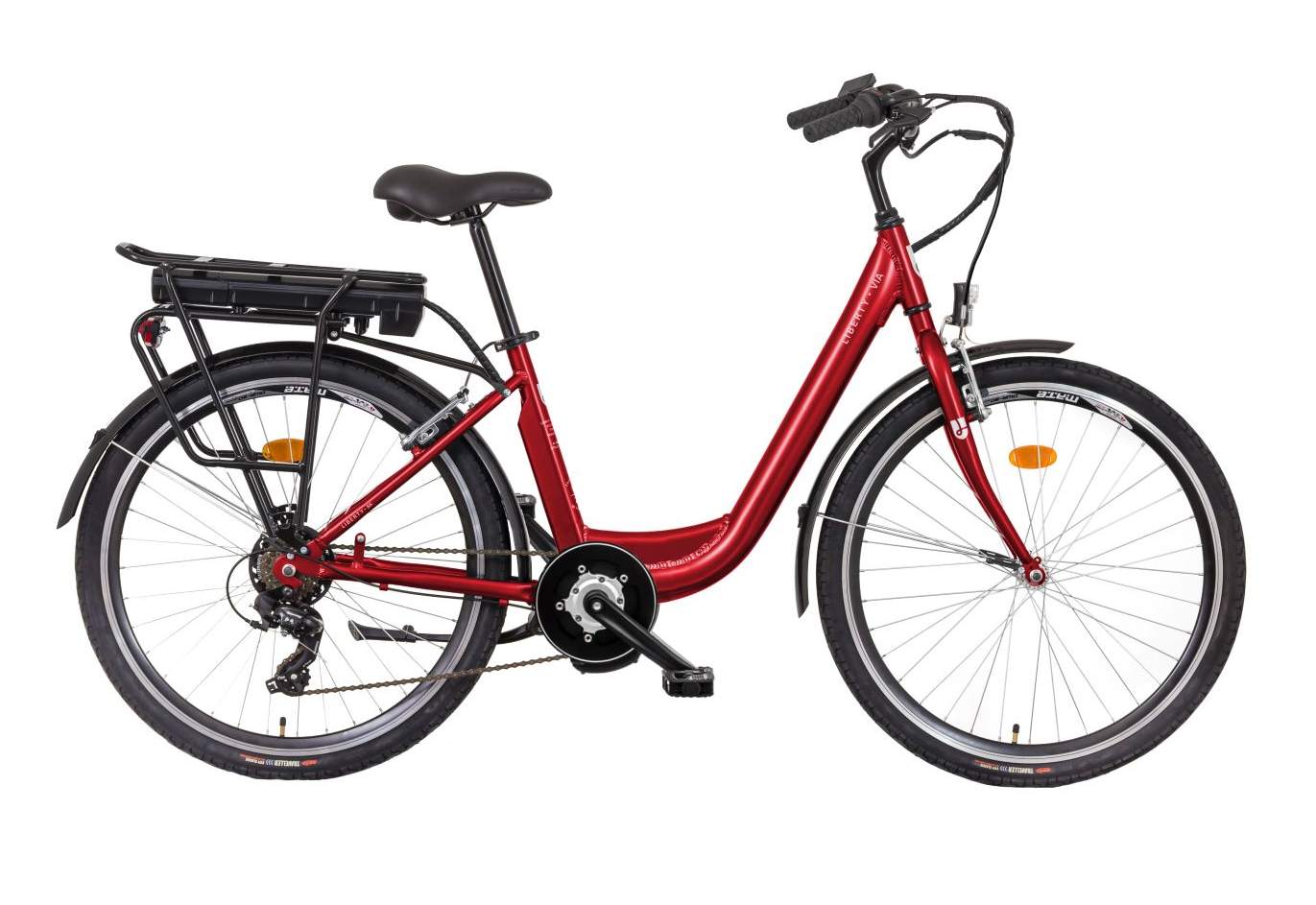 Liberty elektrokolo e-VIA 6 spd 26" středový motor, 2026 červené