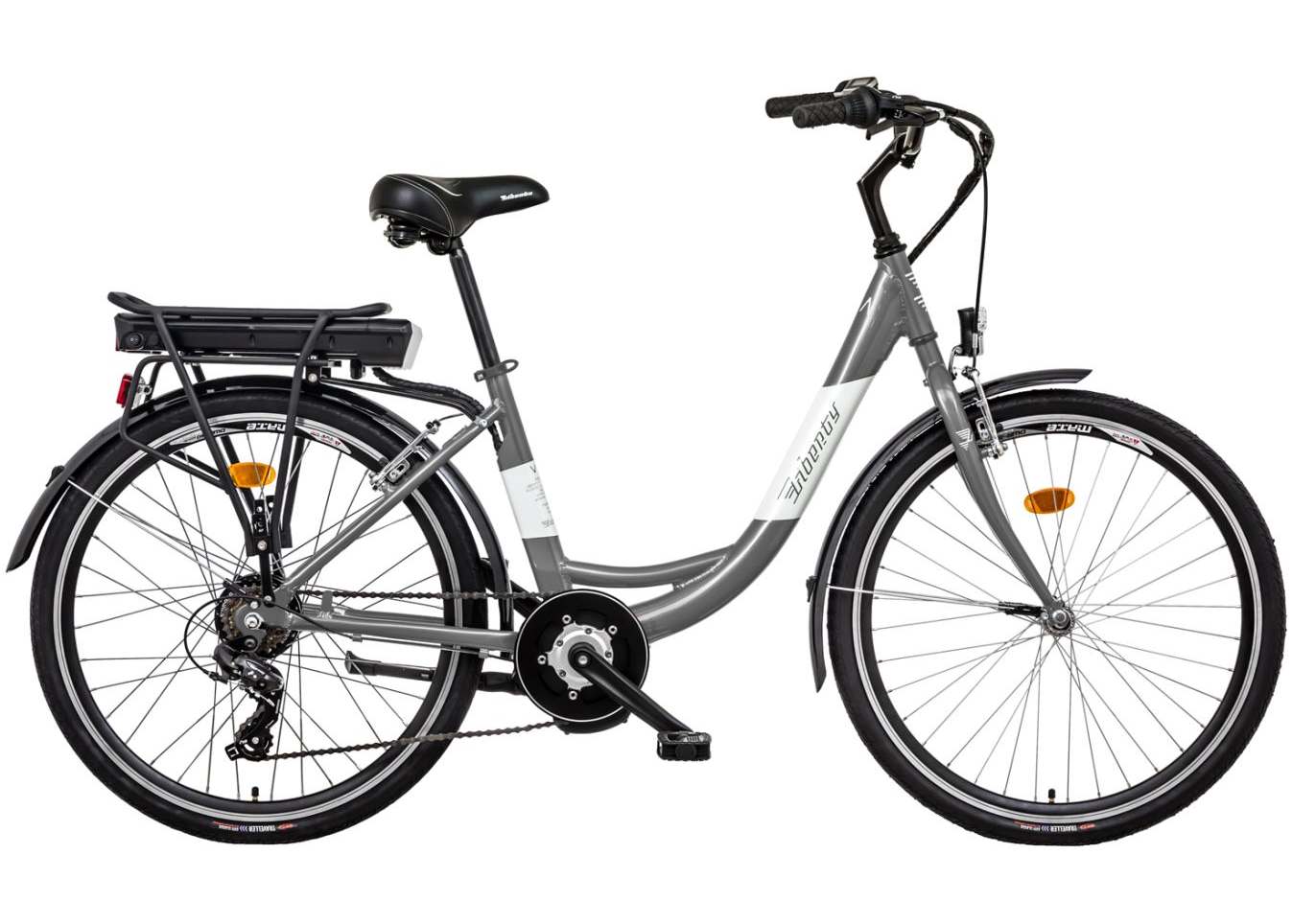 Liberty elektrokolo e-VIA 6 spd 26" středový motor, 2026 šedo-zelené