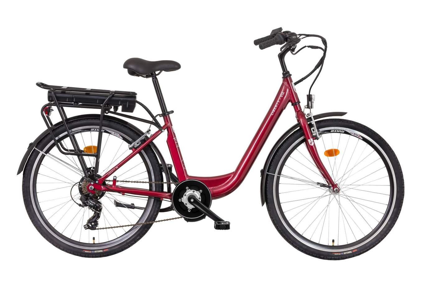 Liberty elektrokolo e-VIA 6 spd 26" středový motor, 2026 rubínové