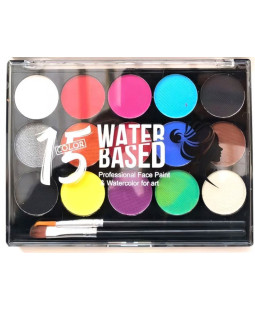 Sada barev na obličej, 15 barev, 2 štětce - základní barvy