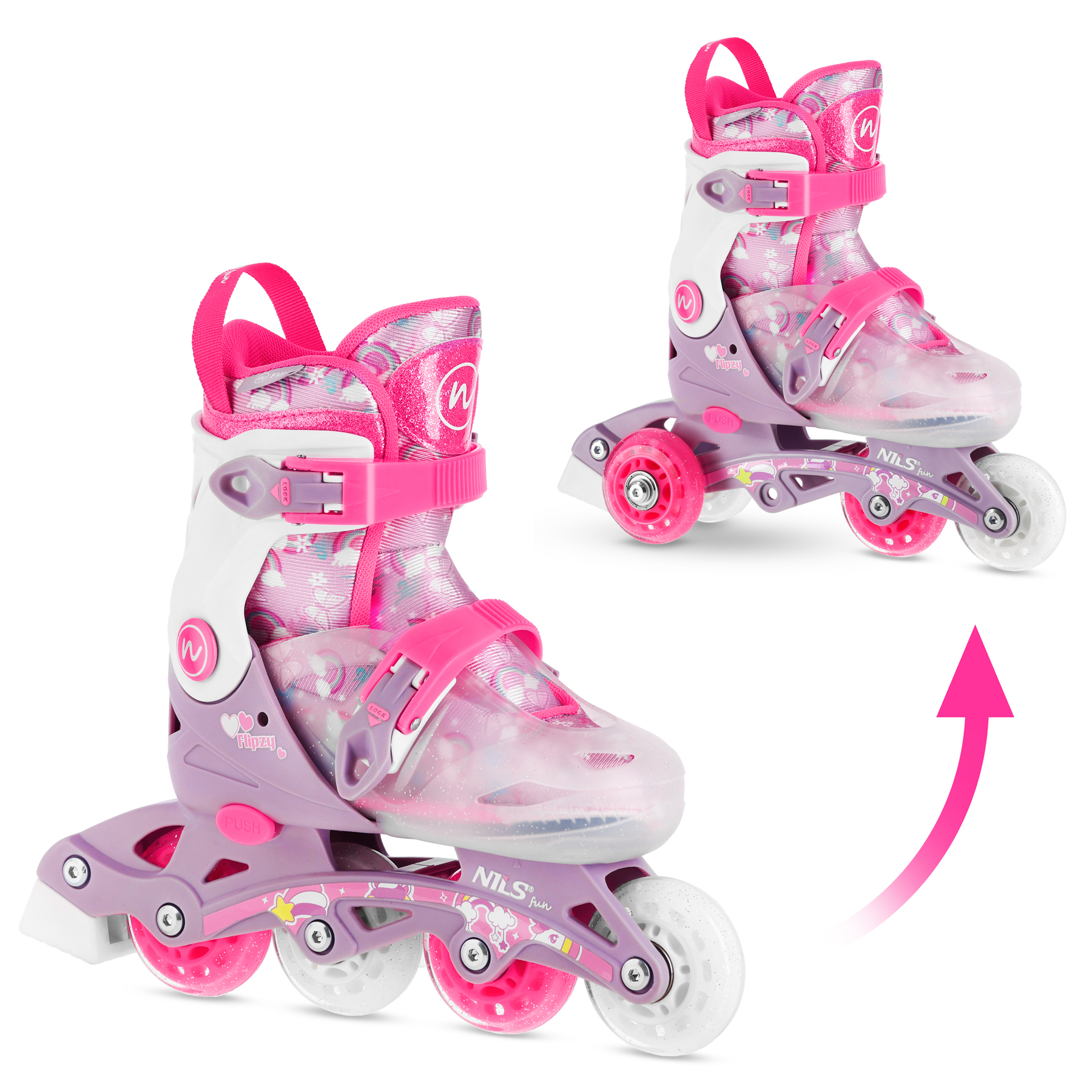 Dětské kolečkové brusle NILS Fun NJ1025 FLIPZY, růžové, vel.XS (27-30)