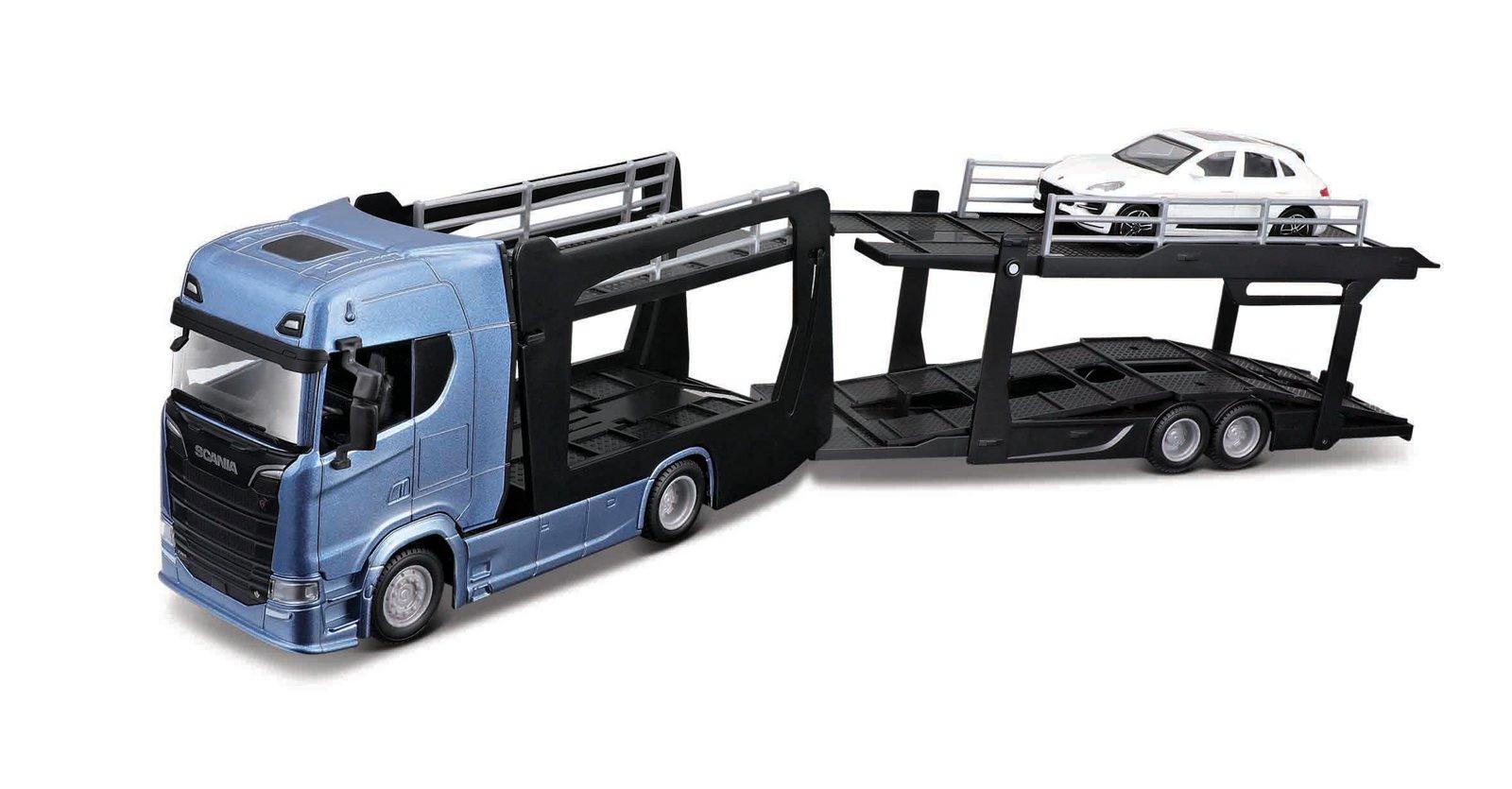 Bburago Multicar Carrier Scania 770S a Porsche Macan 1:43