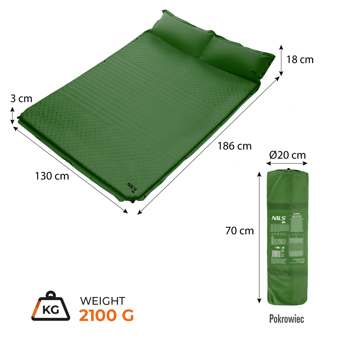 NILS CAMP NC4060 Samonafukovací karimatka pro dvě osoby, zelená