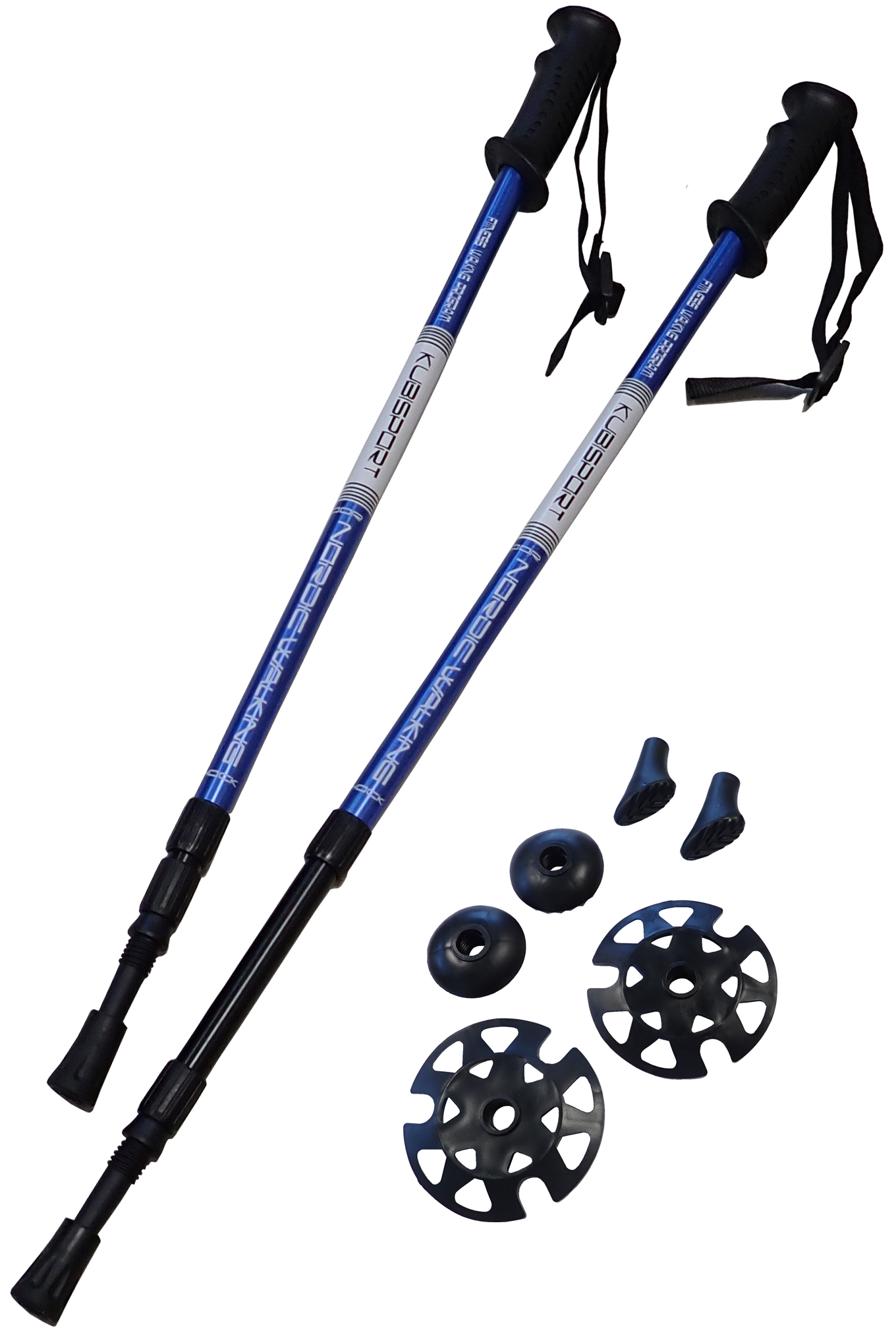 Trekové hole třídílné teleskopické Alu s antishockem, modré, 65-135 cm