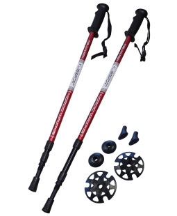 Trekové hole třídílné teleskopické Alu s antishockem, červené, 65-135 cm