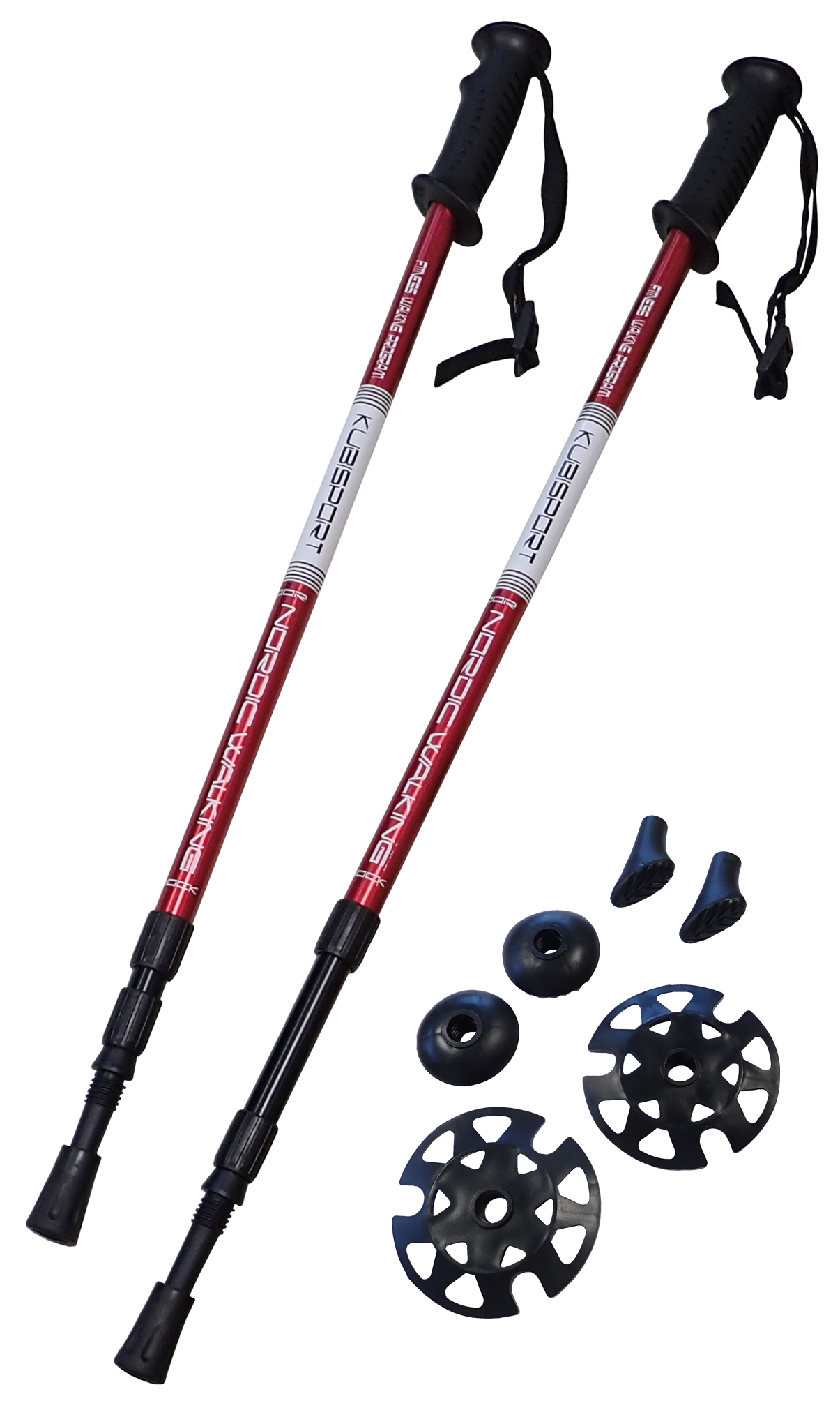 Trekové hole třídílné teleskopické Alu s antishockem, červené, 65-135 cm