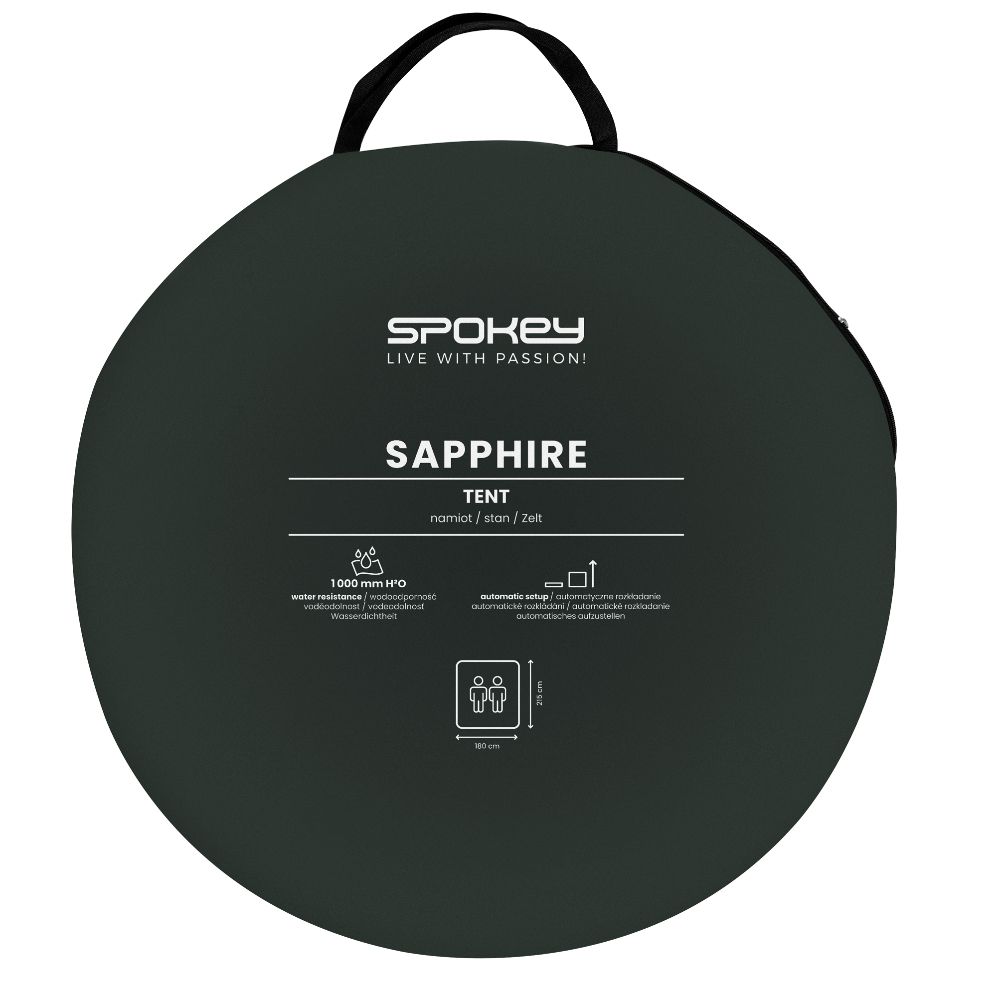 Spokey SAPPHIRE Samorozkládací stan pro 2 osoby, šalvějově zelený, 245xx145x105 cm