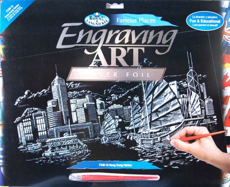 Royal Langnickel Škrabací obrázek stříbrný Hong Kong, 40x30 cm