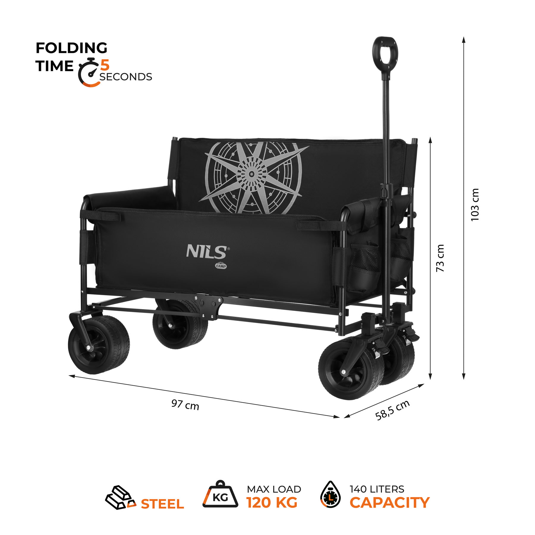 Kempingový vozík NILS Camp NC2606, 140 litrů, nostnost 120 kg