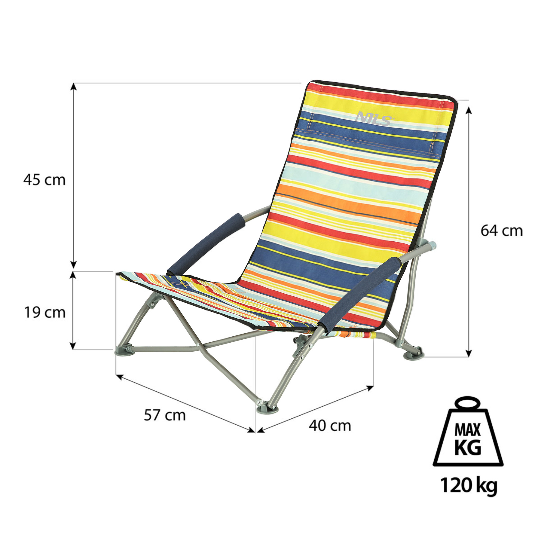 Plážové křeslo NILS NC3035 modro-žluté, nosnost 120 kg