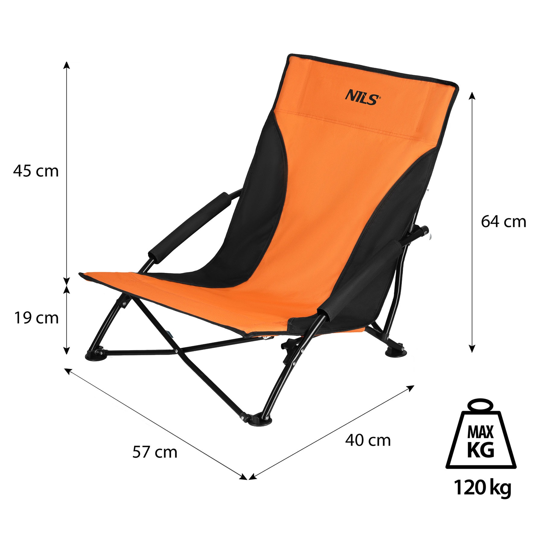 Plážové křeslo NILS NC3035 oranžovo-černé, nosnost 120 kg