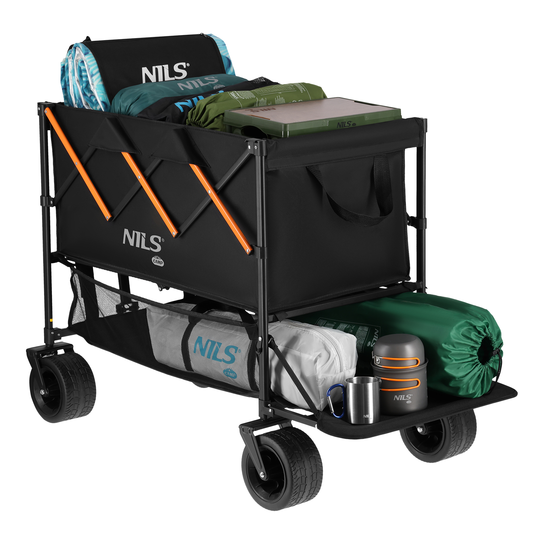 Kempingový vozík NILS Camp NC2607 XXL, 160L, černo-oranžový
