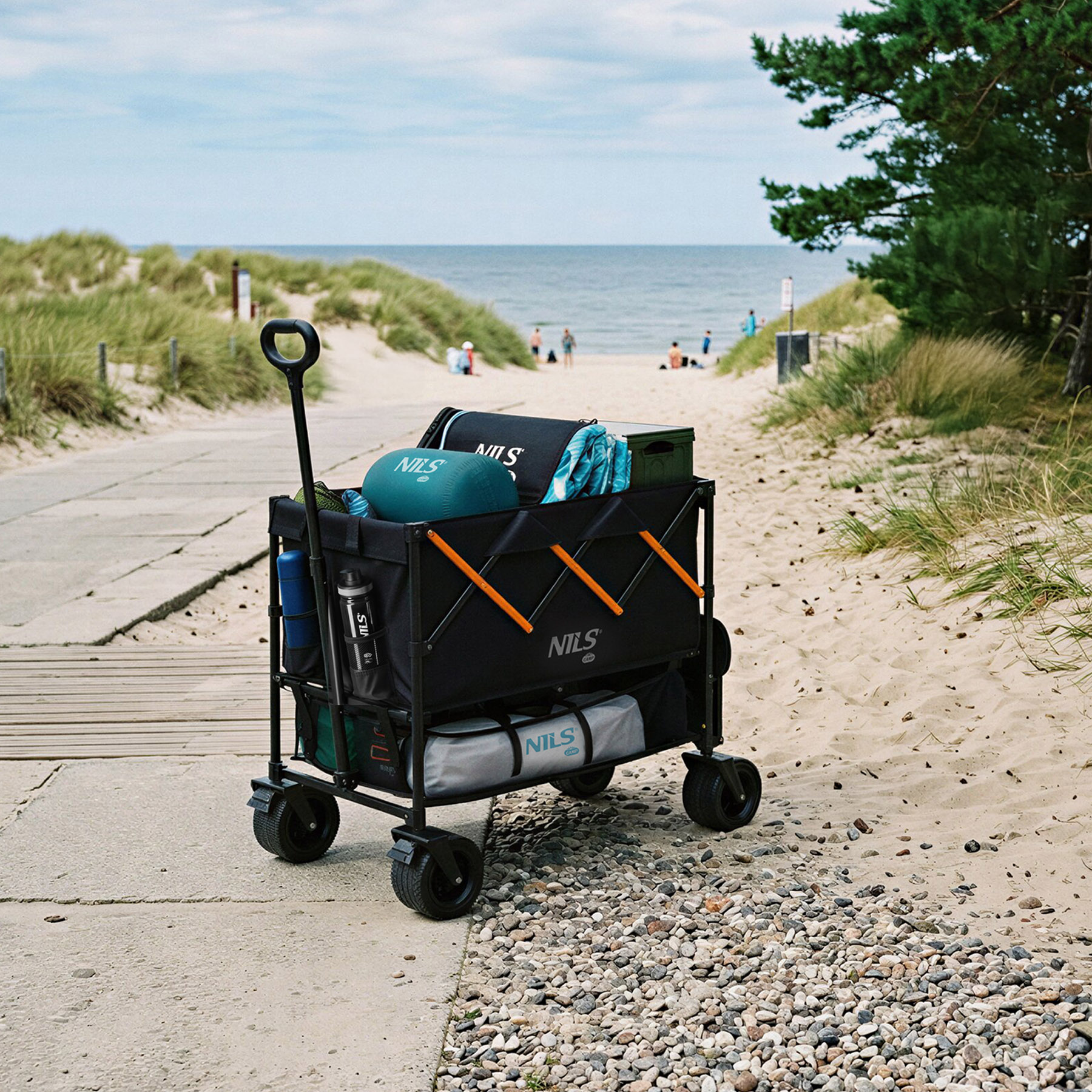 Kempingový vozík NILS Camp NC2607 XXL, 160L, černo-oranžový