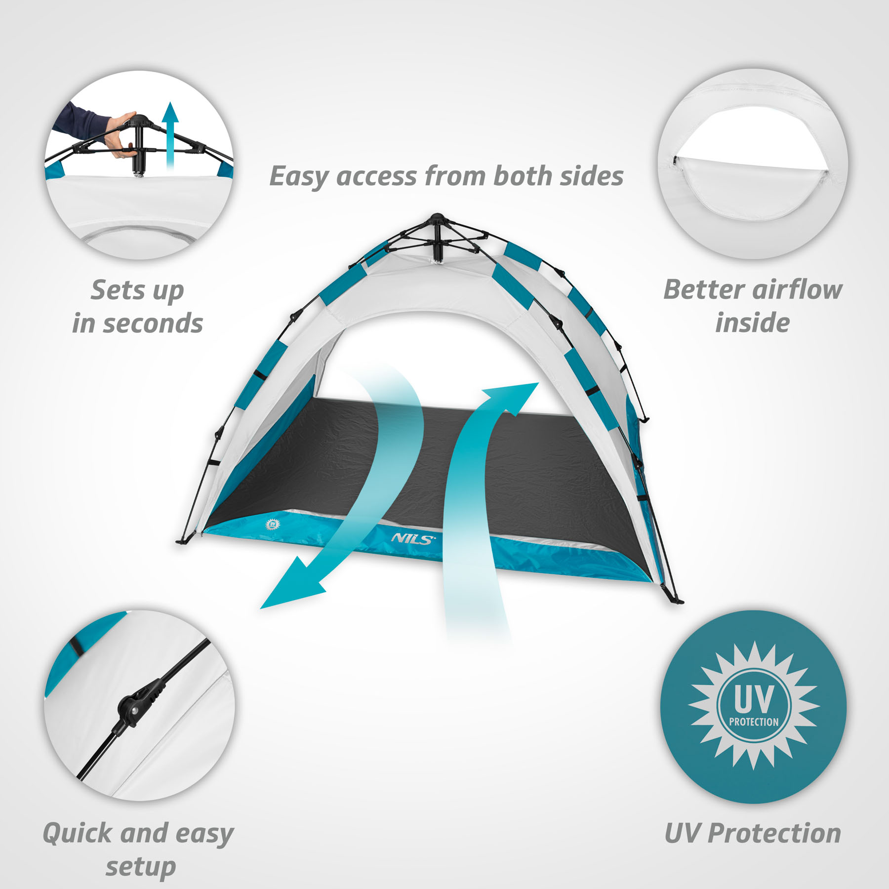 Pop-up plážový stan NILS NC4802, šedý