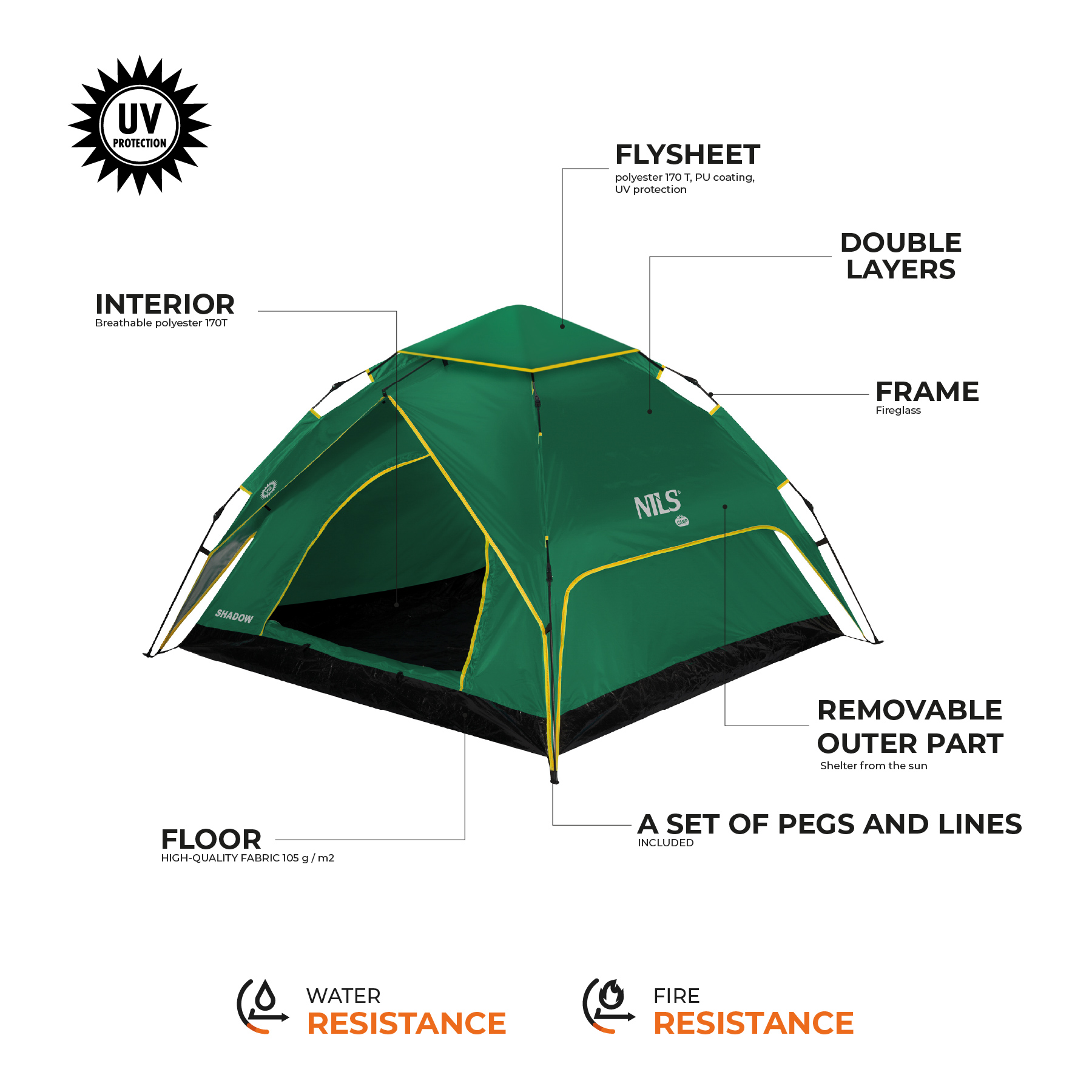 NILS Camp NC4801 Shadow 2, Turistický Pop-up stan, zelený