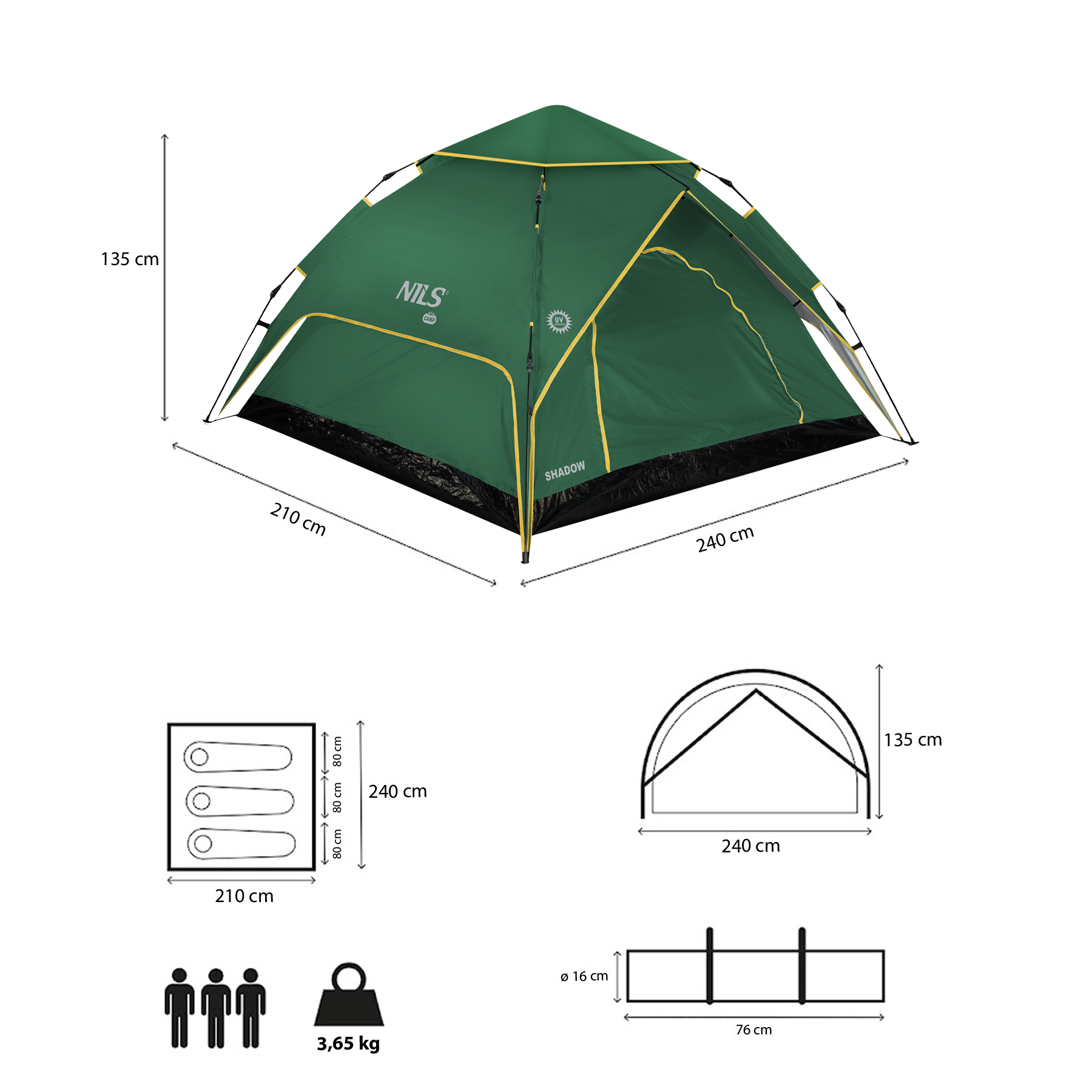 NILS Camp NC4801 Shadow 2, Turistický Pop-up stan, zelený