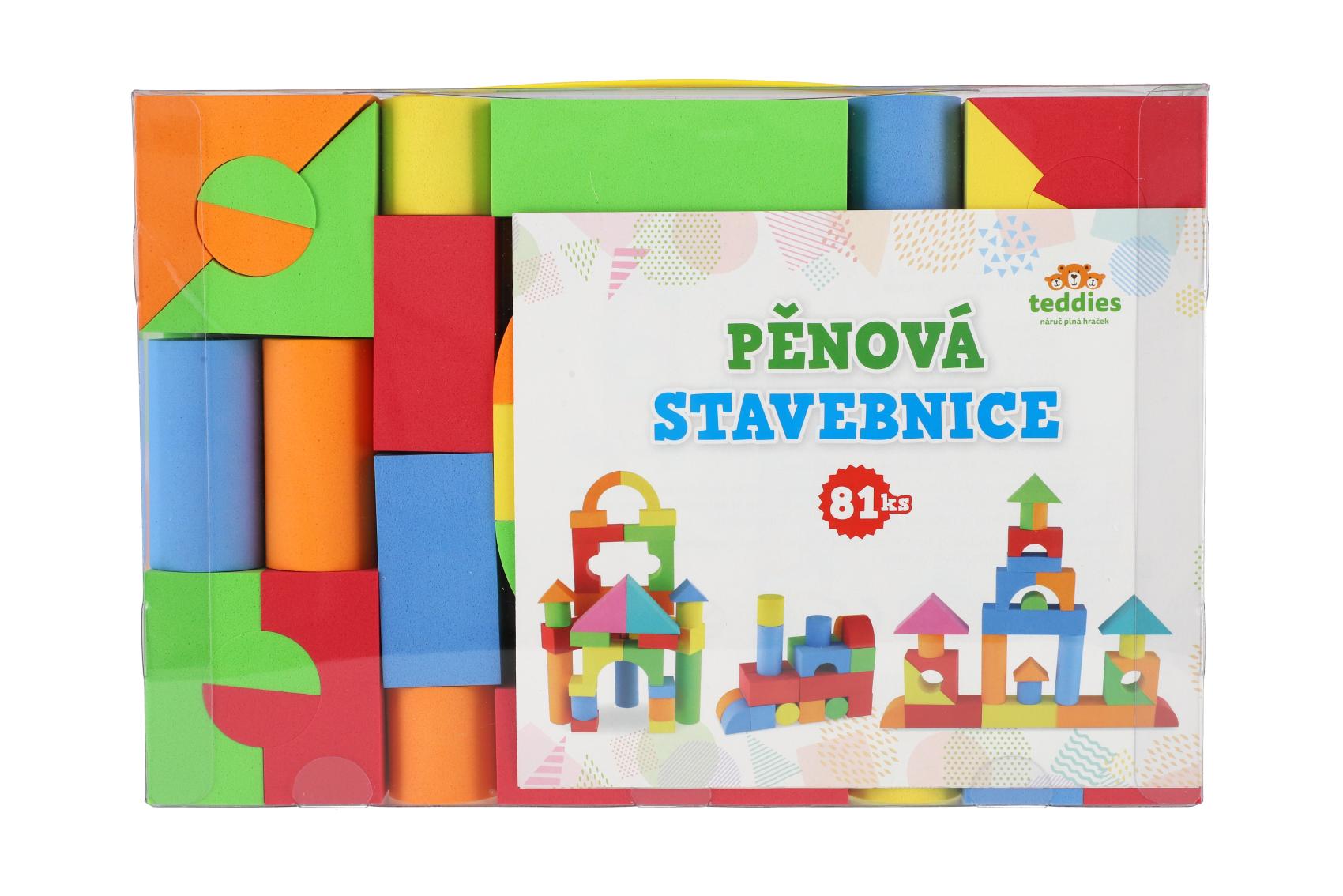 Stavebnice pěnové kostky, sada 81 ks v plastové krabici 32x21,5x7,5cm