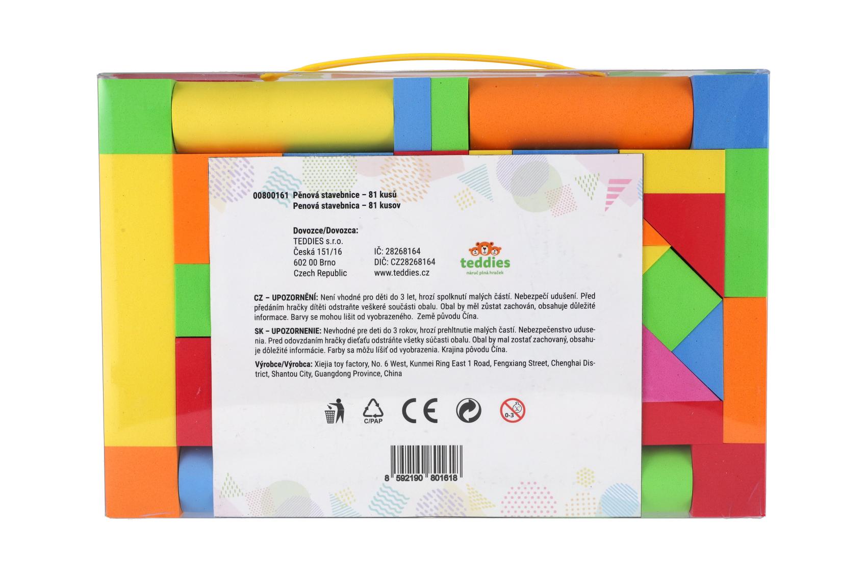 Stavebnice pěnové kostky, sada 81 ks v plastové krabici 32x21,5x7,5cm