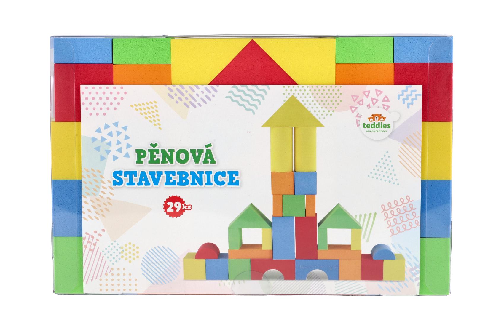 Stavebnice pěnové kostky, sada 29 ks v plastové krabici 24,5x16x4cm