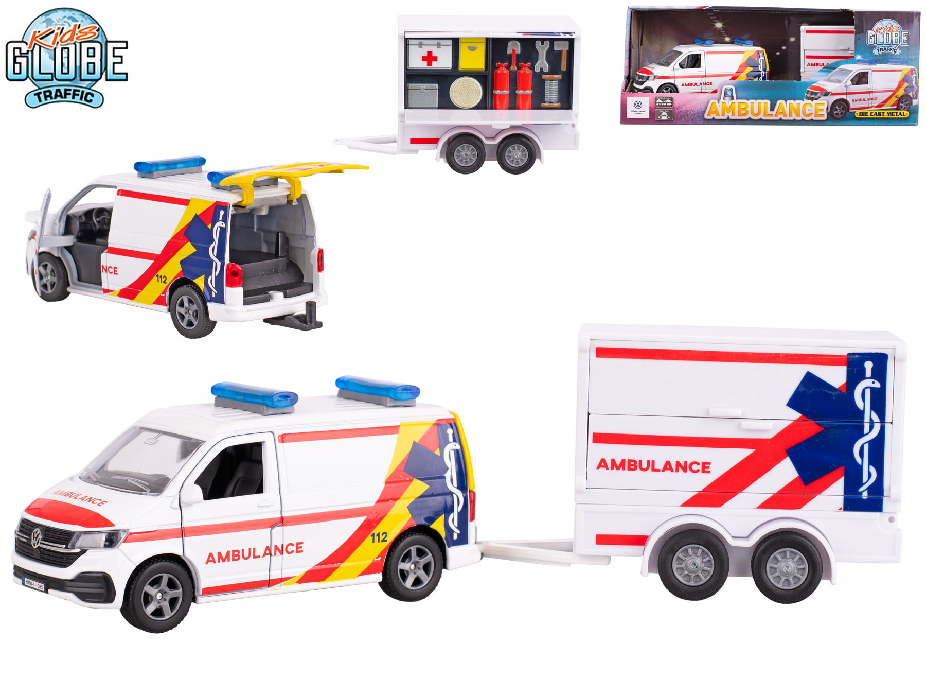 Kids Globe Traffic VW Transporter ambulance na zpětný chod, 27,5cm