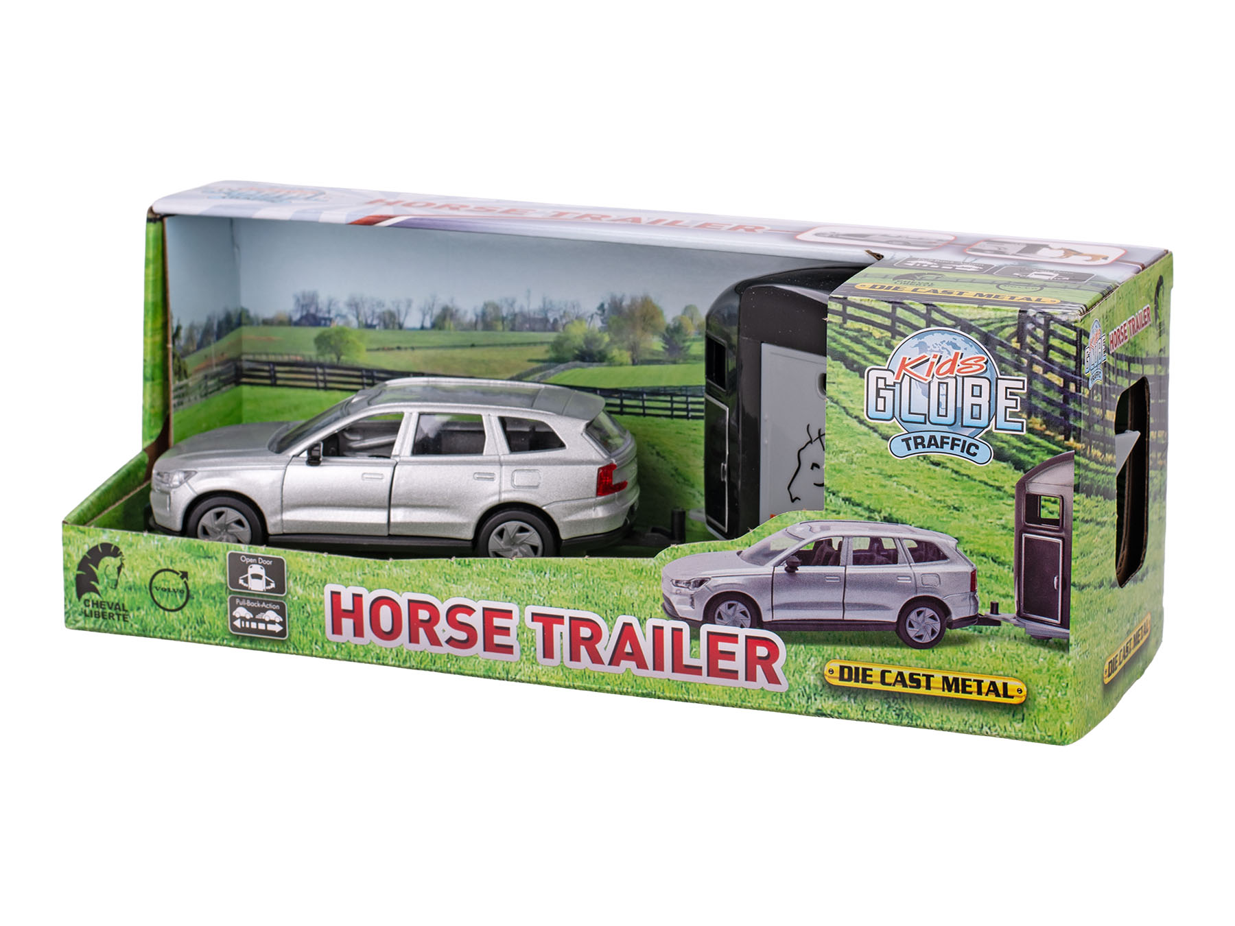 Kids Globe Traffic Volvo EX90 s přívěsem pro koně zpětný chod, 28cm