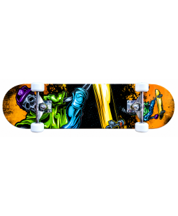 Skateboard sportovní, oranžový s potiskem, 79x20 cm