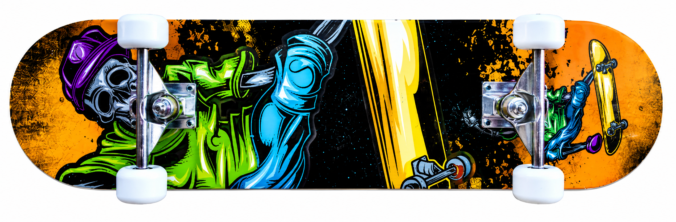 Skateboard sportovní, oranžový s potiskem, 79x20 cm
