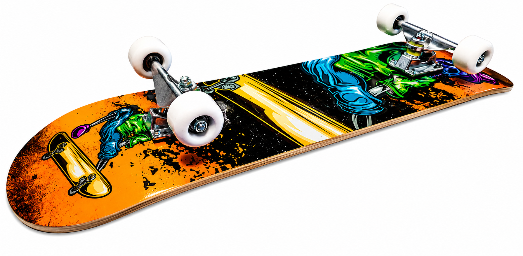 Skateboard sportovní, oranžový s potiskem, 79x20 cm