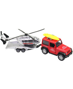 Made Terénní auto s přívěsem a vrtulníkem, 21cm