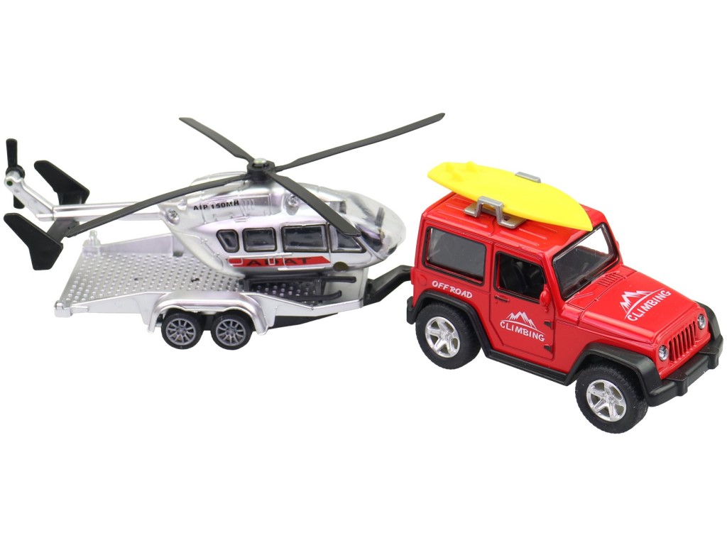Made Terénní auto s přívěsem a vrtulníkem, 21cm