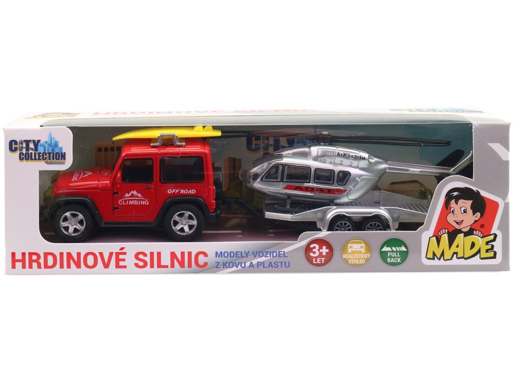 Made Terénní auto s přívěsem a vrtulníkem, 21cm