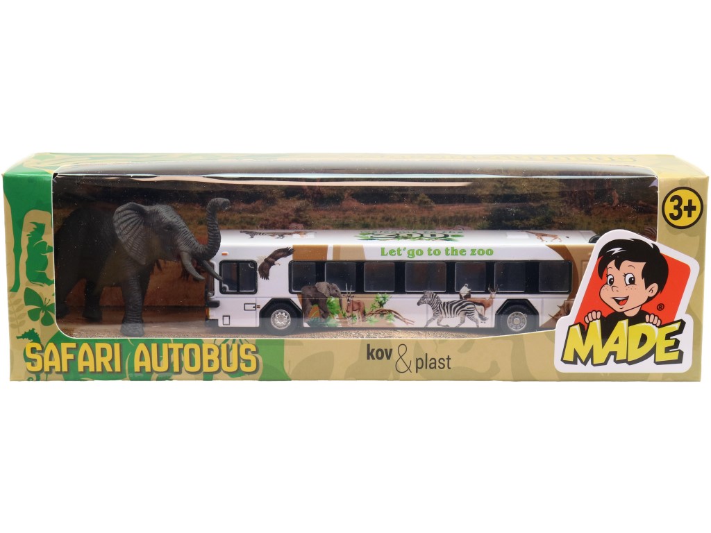 Made Bílý autobus safari se zvířátkem, 24cm