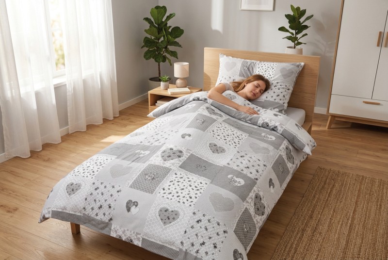 Bellatex Krepové povlečení, Patchwork šedý - 140x220 cm, 70x90cm