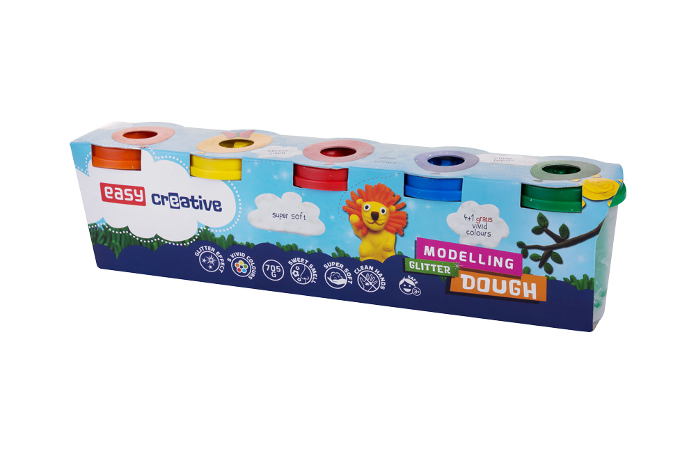 Easy Creative Sada glitrové modelíny, velké kelímky 5x141 g